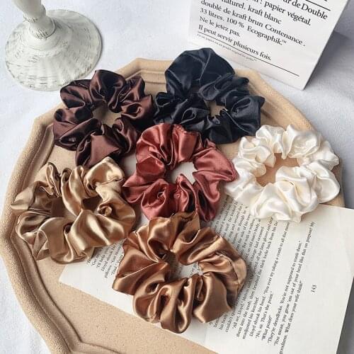 1PC Satin Silk Solid Color Hair Ties Scrunchie Elastic Hair Bands Women Soft Hair Accessories Girls Ponytail Holder Hair Rope