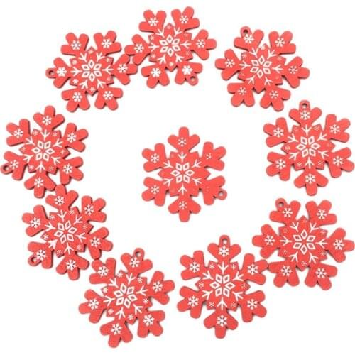 10PCS Red Wooden Snowflake Wooden Hanging Snowflake for DIY Wood Crafts Xmas Ornaments Christmas Tree Decorations