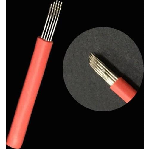 100 pcs r19 Bevel Pin for Manual Microblading Pen Permanent Makeup Fog Needles 3D Eyebrow Red Round 19 Eyebrow Tattoo Microblade