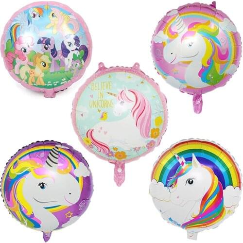 18 Inch Unicorn Round Aluminum Foil Balloons Baby Birthday Party Decoration Helium Balloon Baby Shower Decor Pink Girl Supplies