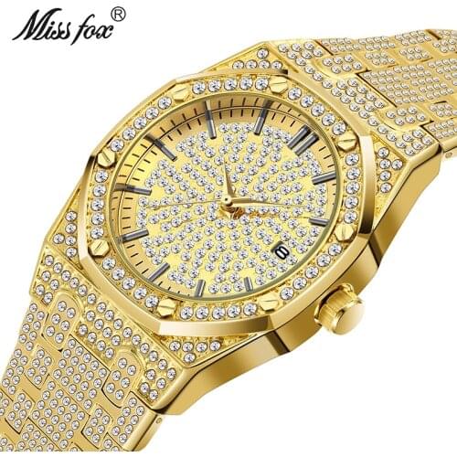 18K Gold Watch Men Luxury Brand Diamond Mens Watches Top Brand Luxury FF Iced Out Male Quartz Watch Calender Unique Gift For Men