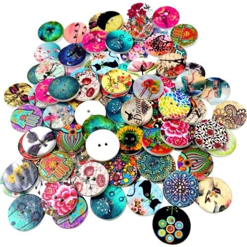 200pcs Wooden Sewing Buttons 2 Holes Decorative Painted Button Scrapbooking 20mm