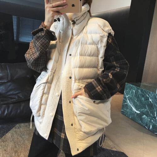 2020 winter womens fashion casual loose design boyfriend style white duck down vest jacket coat