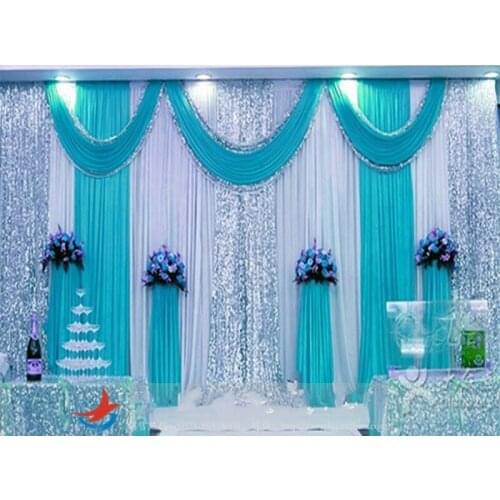 3M*4M ice silk Wedding Backdrop Swag Party Curtain with silver Sequin Fabric Drape Luxury Wedding Props supplies