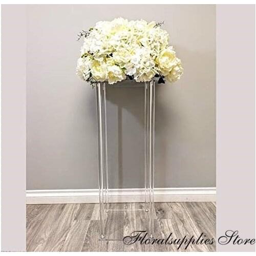 31.5 Inch Tall Square Clear Acrylic Crystal Chandelier Wedding Tabletop Flower Stand Holder Pillar Centerpiece Decorative Vase
