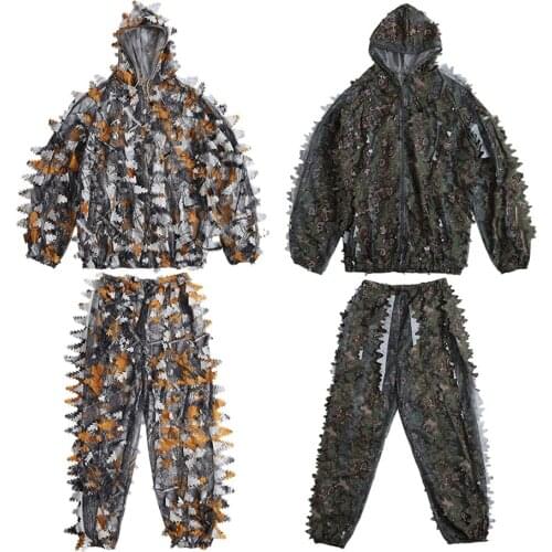 3D Forest Sniper Ghillie Suit Woodland Men Women Kids Outdoor Camouflage Leaf-Shaped CS Paintball Jackets Uniform Hunting Clothi