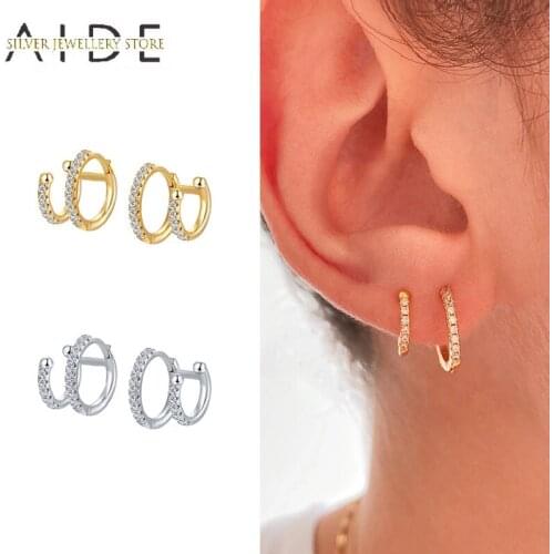 AIDE Luxurious Double Zircon Pave Hoop Earrings for Women Fashion INS Pierced Earings Hoops Ear Clips Silver 925 Jewelry brincos