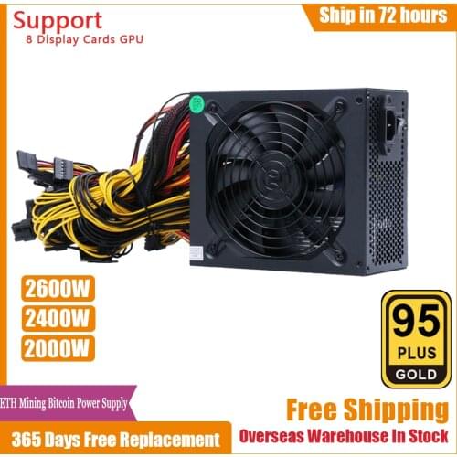 1800W 2000W 2400W 160V-240V ATX ETH Mining Bitcoin Power Supply 95% Efficiency Support 8 Display Cards GPU for BTC Bitcoin Miner