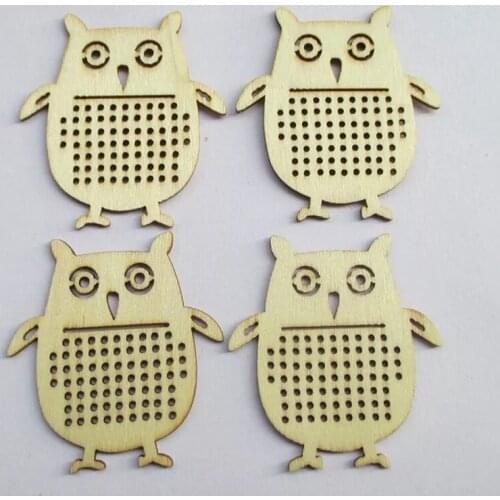 Wood owl cross stitch pendant wood charm crafts DIY sewing wood key ring making jewellery pendants