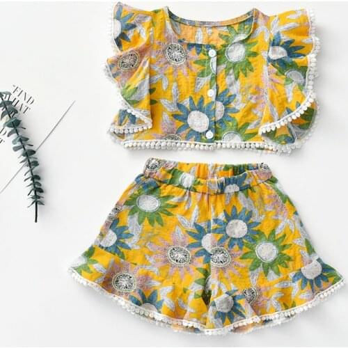 2-6 Years Children Girls Clothes Set T-Shirt + Shorts Fashion Bohemia Style Cotton Linen Summer Kids Girls Outfit Clothes Suit