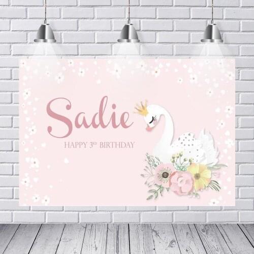 Background Photography Custom Swan Princess Flower Pink Party Background High Quality Computer Print Birthday Backdrop