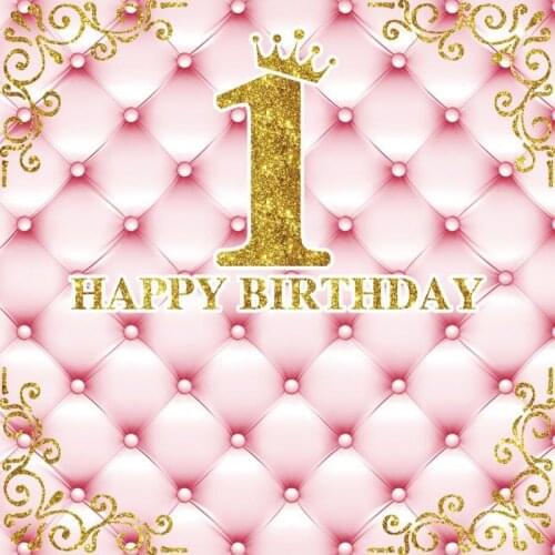 Golden Crown Pink Headboard Pattern Girl Backdrops Photography Newborn Baby Kids 1st 2 3 Birthday Custom Photo Backgrounds