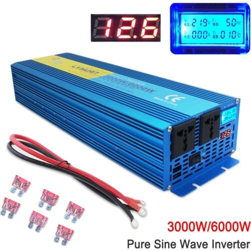 Pure sine wave Power inverte Digital Display 6000W MAX DC 12V/24V To AC 220V 50HZ/60HZ CAMPING BOAT SINEWAVE