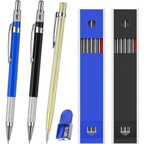 2 Pieces Carpenter Pencils with 24 Pieces Marker Refills, 1 Piece Sharpener and 1 Piece Carbide Scriber Pen Tool