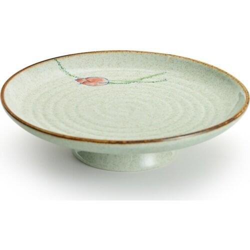 Ceramic Tall Fruit Plate Lotus Round Dessert Cake Tray Household Afternoon Tea Dessert Cooking Plate Kitchen Snack Storage Tray