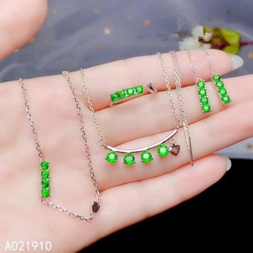 KJJEAXCMY boutique jewelry 925 sterling silver inlaid Natural Diopside Bracelet pendant Earring Ring Suit Support Detection