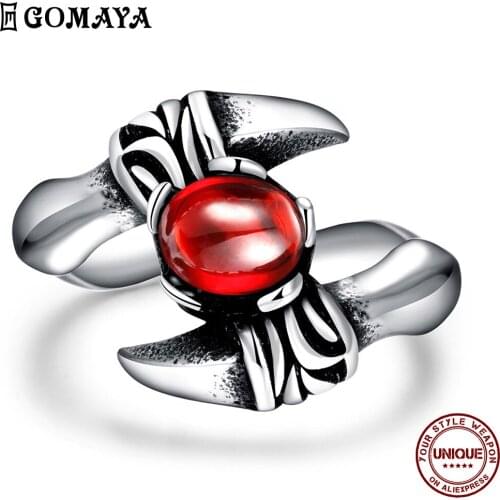 GOMAYA Stainless Steel Ring For Unisex Punk Geometry Shape Red Zircon Party Prom Men And Women Fashion Jewelry Send Best Friend