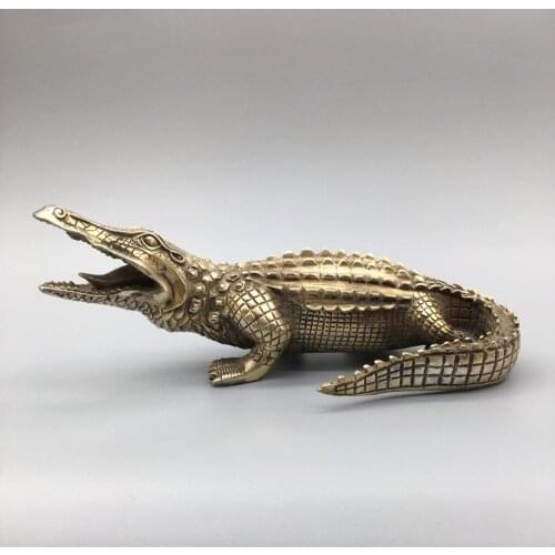 Collectible home Decorated Chinese Miao Silver Carving Ferocious Crocodile Alligator Crocodilia Statue metal crafts