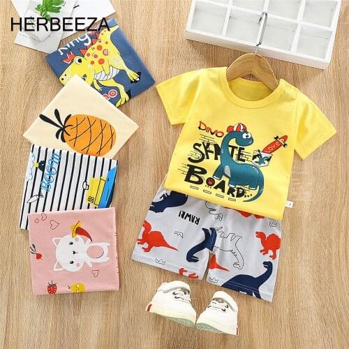 Prowow 2 Pcs Kids Clothes Set 2021 Summer Kids Boys Girls Costume Cartoon Childrens Top + Shorts Toddler Baby Boys Clothing