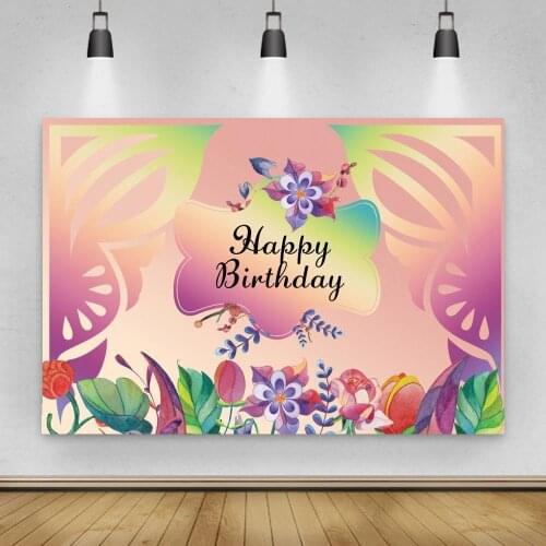 Colorful Cartoon Flowers Natural Spring Kids Birthday Backdrops Text Customize Butterfly Beauty Girl Party Backgrounds Decor