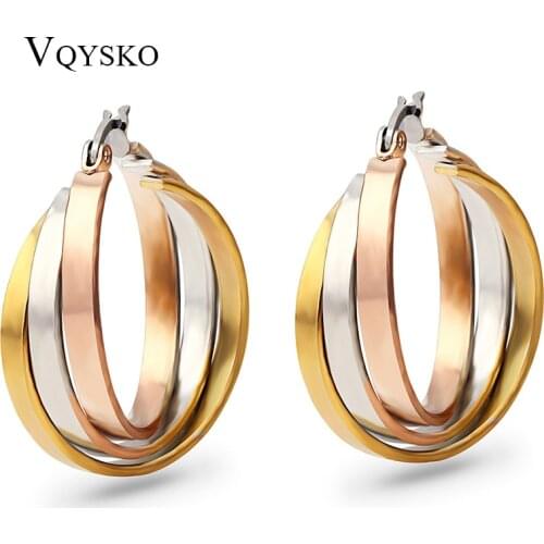 Fashion Jewelry Three Mix Colors Twist Circle Round Stainless Steel Hopp Earring For Women Wholesale Drop Shipping