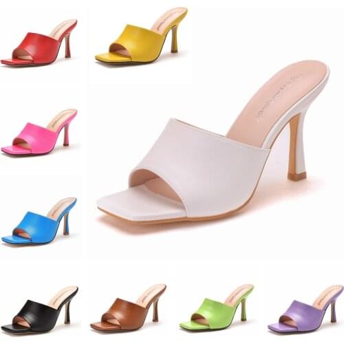 Crystal Queen Women 9cm High Heels Mules Fetish Summer Sandals Stiletto Slippers Prom Platform Stripper Candy Color Shoes