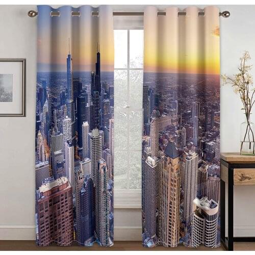 3D Urban Modern Minimalist Landscape Pattern Blackout Curtain Set, Suitable for Home Curtains In The Living Room and Bedroom