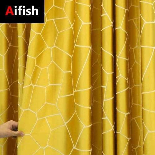 Luxury Nordic Modern Minimalist Curtain For Living Room Lemon Yellow Geometric Bedroom Drape Blackout Decoration Cortinas 3
