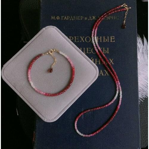 One Set Ruby gradient red color roundel 2.7-3.5mm Necklace Bracelet 42cm 17cm 14k plated hook Wholesale for women xmas gift