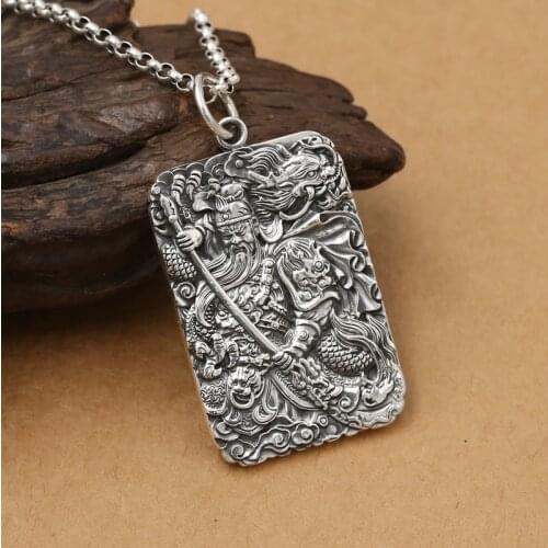 Factory Wholesale S990 Sterling Silver Retro Thai Silver Jewelry Domineering Ethnic Style Men Ares Guan Gong Hanging Pendant