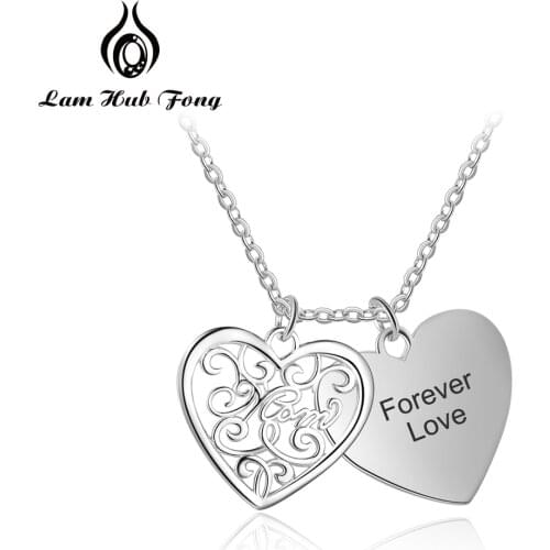 Personalized Heart Nameplate Necklaces for Women Hollow Out Flower Custom Name Necklace Engraved Gift for Mother (Lam Hub Fong)