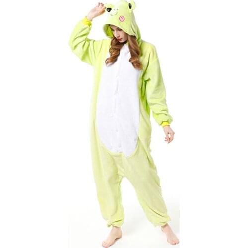 Winter Flannel Kigurumi Women Men Onesies Cute Cartoon Animal Frog Pajamas Set Unisex Pyjama Pijama Sleepwear