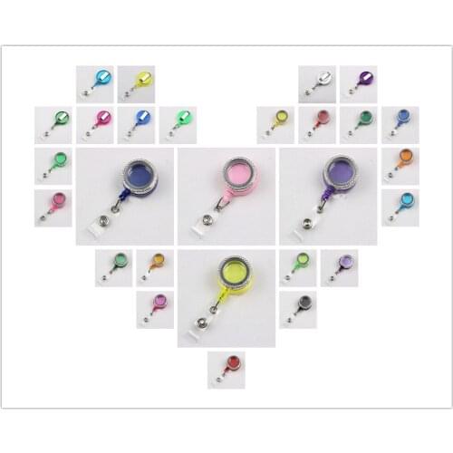 Mix Colors Badge Reel Floating Locket Alloy Magnetic With Crystal 30mm Living Floating Locket 10pcs