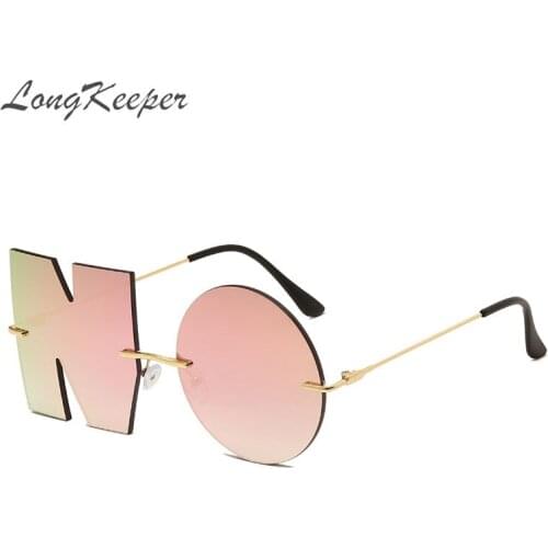 Rimless Letter NO Sunglasses Women Luxury Brand Punk Metal Blue Pink Lens Sun Glasses Men Trend UV400 Shades Gafas De Sol