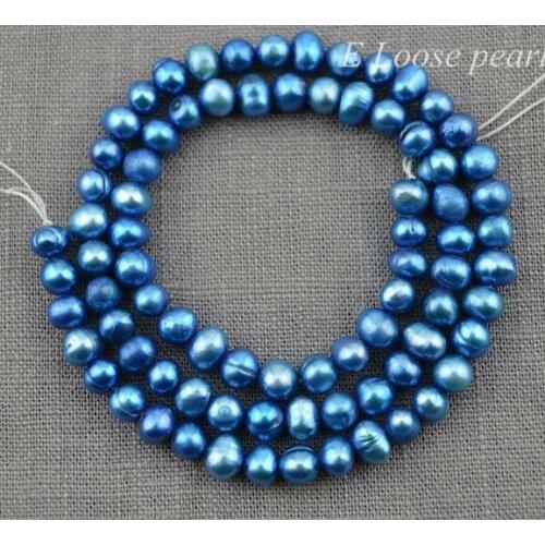 Unique Pearls jewellery Store Real Freshwater Pearl Potato Loose Pearl Jewellery Blue Color 5-6mm One Full Strand YLC1-62