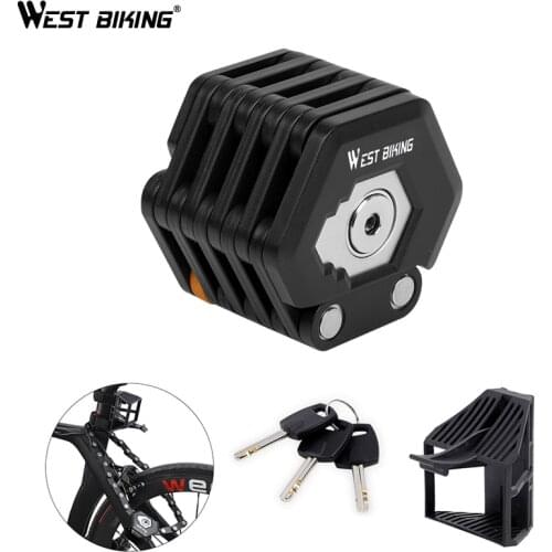 WEST BIKING High Security Bicycle Lock Drill Resistant Anti Theft Alloy Foldable Lock Electric Bike Motorcycle Bike ChainLock