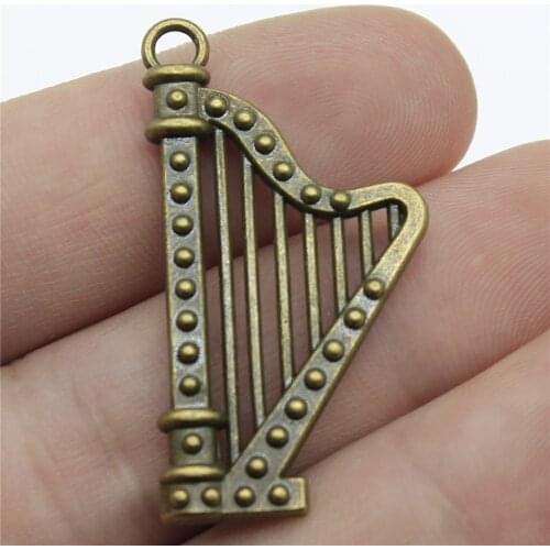 WYSIWYG 4pcs 40x21mm Pendant Harp Musical Instruments Harp Charm Pendants For Jewelry Making Antique Silver Color Harp Pendants