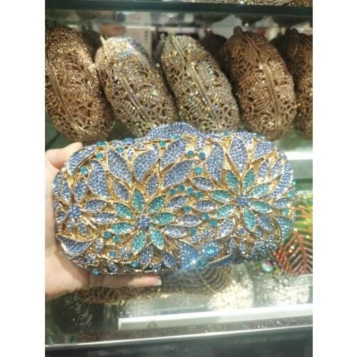 XIYUAN Blue Diamond Minaudiere Golden Stones Evening Bags for Women Formal Wedding Party Crystal Clutch Bags Purses and Handbags