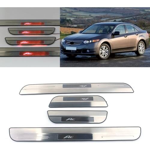4Pcs/Set Car Door Sill Scuff Plate Guard Cover Red LED Light w/ Logo For Honda Accord 2008 2009 2010 2011 2012 Stainless
