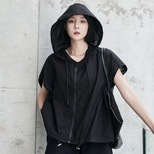 Ladies summer new classic dark personality hooded fashion street trend broadband large size short sleeve T-shirt