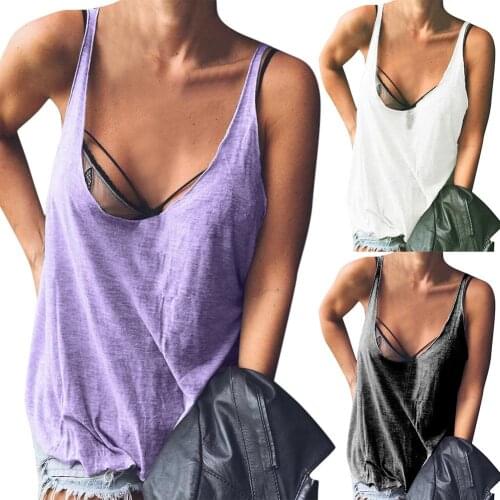 New S-5XL 3 Colors Summer Womens Loose Sleeveless Shirts Casual Solid Color Sleeveless Low-cut Neck Tank Top Loose Cotton Vest
