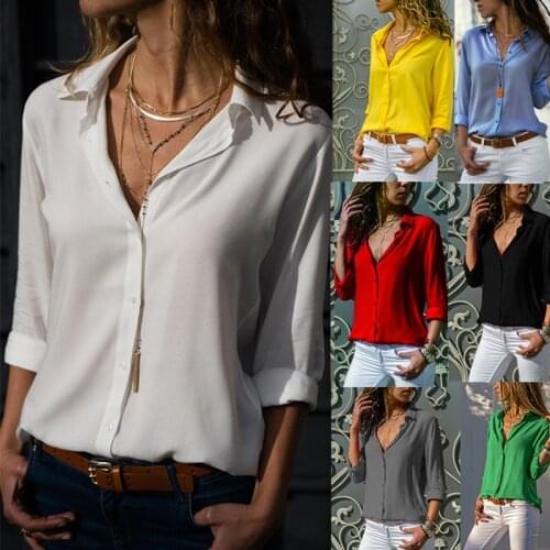 Women White Blouses Basic Selling Button Solid Summer Long Sleeve Shirt Female Chiffon Womens Slim Clothing Plus Size Tops 2020