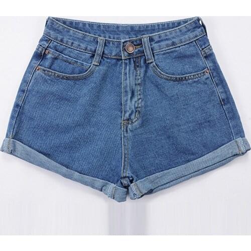 Europe Blue Crimping Denim Shorts for Women Summer New Brand Trendy Slim Casual Womens High Waist Shorts