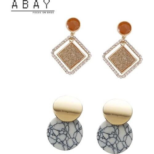 2020 New Block Geometry Earrings Female Super Fairy Water Rhinestone Round Imitation Marble Design Sense Ear Pendant Wholesale