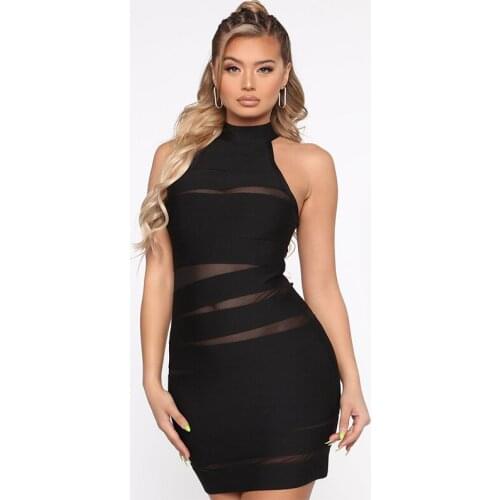 Women Sexy Hollow Bandager Bandage Dress Cross Halter Bodycon Slim Elegant Sleeveles Party Club Evening Nightclub Dresses