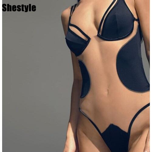 Shestyle Mesh Patchwork Nude Body for Women SleevelessSpaghetti Strap V Neck Wrap Sexy Clubwear Party Night Bodysuits Stylish
