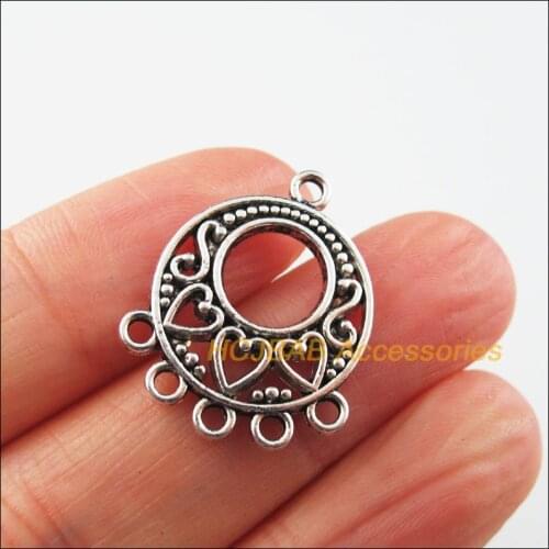 12 New Round Flower Charms Tibetan Silver Tone Heart Connectors 20x24mm