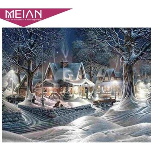 2020 MEIAN village 5D DIY Diamond painting Cross stitch Winter snow scenery Diamond embroidery full Round Diamond mosaic pattern