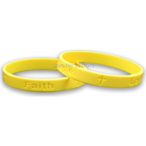 300pcs Yellow Religious Faith Love Hope wristband silicone bracelets free shipping by DHL express
