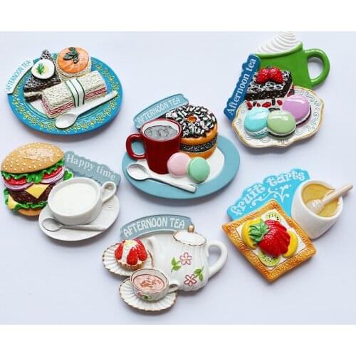 Handmade Painted Afternoon Tea Series 3D Fridge Magnets Tourism Souvenirs Refrigerator Magnetic Stickers